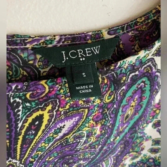 J Crew Blouse Floral Paisley Keyhole Back Boat Neck Purple Long Sleeve Flowy - Picture 2 of 7